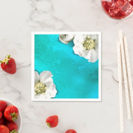 ホワイトフラワーティファニーアクアガラス金属繊細 スタンダードカクテルナプキン (インサイチュ)