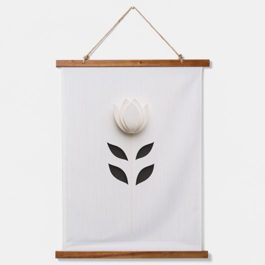 ホワイトフラワーデザイン 吊り下げ型タペストリー (正面)