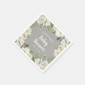 ホワイトフラワーニュートラルグレーベビーシャワー散水 スタンダードカクテルナプキン (角)