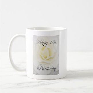 ホワイトフラワーハッピー18誕生日マグカップ コーヒーマグカップ
