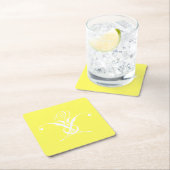 ホワイトフラワーパステルイエローイースター スクエアペーパーコースター (インサイチュ)