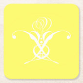 ホワイトフラワーパステルイエローイースター スクエアペーパーコースター (正面)