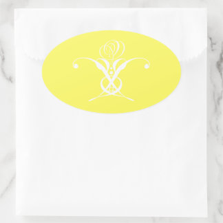 ホワイトフラワーパステルイエローイースター 楕円形シール