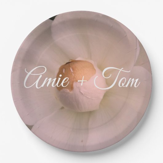 ホワイトフラワーフォト結婚ズのカスタム紙プレート ペーパープレート (正面)