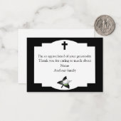 ホワイトフラワーブラッククロスサンキューカード ノートカード (正面/裏面インサイチュ)