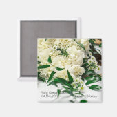 ホワイトフラワーブーケ日付磁石を保存 マグネット (正面/裏面)