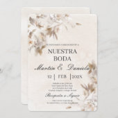 ホワイトフラワーベージュスペインの結婚式招待状 招待状 (正面/裏面)