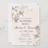 ホワイトフラワーベージュスペインの結婚式招待状 招待状 (正面)