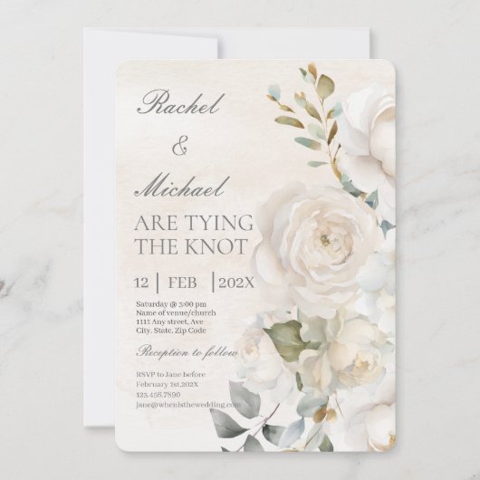 ホワイトフラワーベージュスペインの結婚式招待状 招待状 (正面)