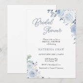 ホワイトフラワーミニマリストウォーターカラーブライダルシャワー 招待状 (正面/裏面)