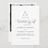 ホワイトフラワーモノグラムスクリプトフォトQRコード結婚ズ 招待状 (正面/裏面)