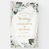 ホワイトフラワーユーカリ結婚金ゴールド 横断幕 (縦)