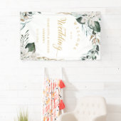 ホワイトフラワーユーカリ結婚金ゴールド 横断幕 (インサイチュ)