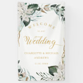 ホワイトフラワーユーカリ結婚金ゴールド 横断幕 (縦)