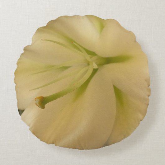 ホワイトフラワーラウンド投げクッショフェミニンン ラウンドクッション (正面)