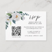 ホワイトフラワー植物性フローラQRコードウェディングRSVP エンクロージャーカード (正面)