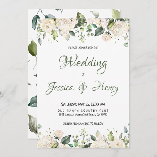 ホワイトフラワー結婚式招待状 招待状 (正面/裏面)