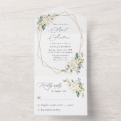 ホワイトフラワー、クリームフラワー、ボヘミア、スイート16 オールインワン招待状 (内側)