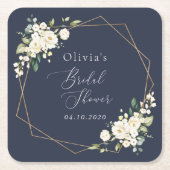 ホワイトフラワー、クリームフラワー、ボヘミア、ブライズシャワー スクエアペーパーコースター (正面)