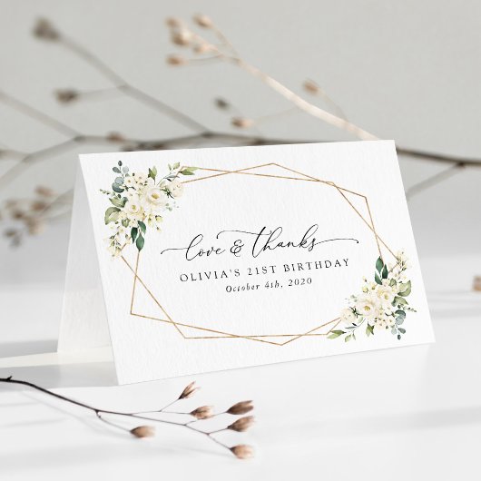 ホワイトフラワー、クリームフラワー、ボヘミア、誕生日 サンキューカード