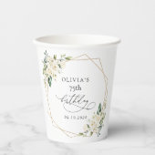 ホワイトフラワー、クリーム色の花、ボホ、誕生日 紙コップ (正面)