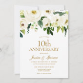 ホワイトフラワー＆クリーム 10周年 結婚記念日 招待状 (正面)