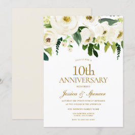 ホワイトフラワー＆クリーム 10周年 結婚記念日 招待状