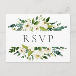 ホワイトフラワー&グリーンウェディング RSVP ポストカード