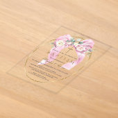 ホワイトフラワー ピンクリボン 女の子 洗礼 透明 アクリル招待状 (レイダウン)