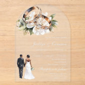 ホワイトフラワー+リングの結婚式 アクリル招待状 (正面)