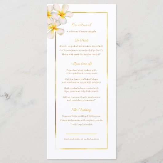 ホワイトフランジパニ熱帯結婚のメニュー メニュー (裏面)