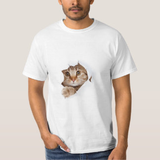 ホワイトフリーおもしろいかわいい猫Tシャツ Tシャツ