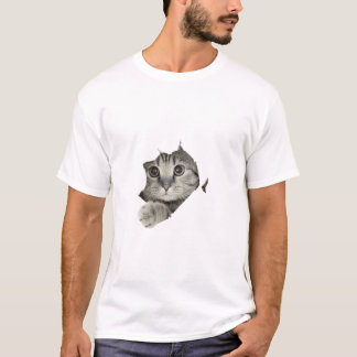 ホワイトフリーおもしろいかわいい猫Tシャツ Tシャツ