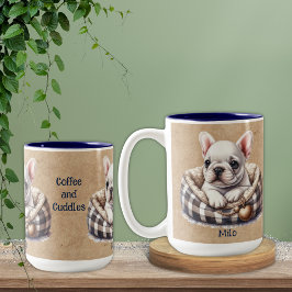 ホワイトフレンチインプレイドッグベッド ツートーンマグカップ