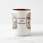 ホワイトフレンチキー、サンタハット、ホリデードッグベッド ツートーンマグカップ (中央)