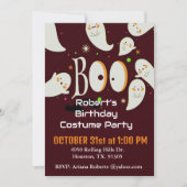 ホワイトフレンドリー幽霊誕生日ハローウィンパーティ 招待状 (正面)