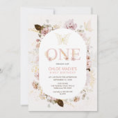 ホワイトフレームガールズピンクボホフローラ1st Birthday 招待状 (正面)