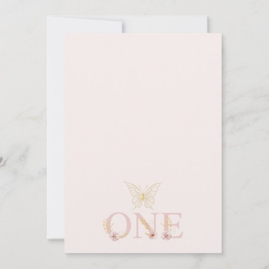 ホワイトフレームガールズピンクボホフローラ1st Birthday 招待状 (裏面)