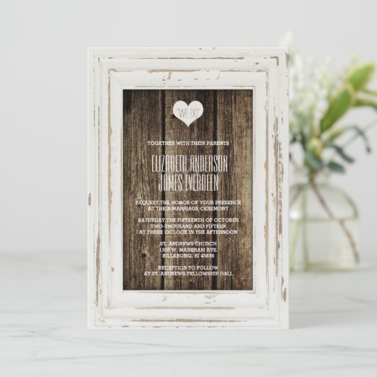 ホワイトフレームバ素朴ーンウッド結婚式招待状 招待状 (スタンド正面)