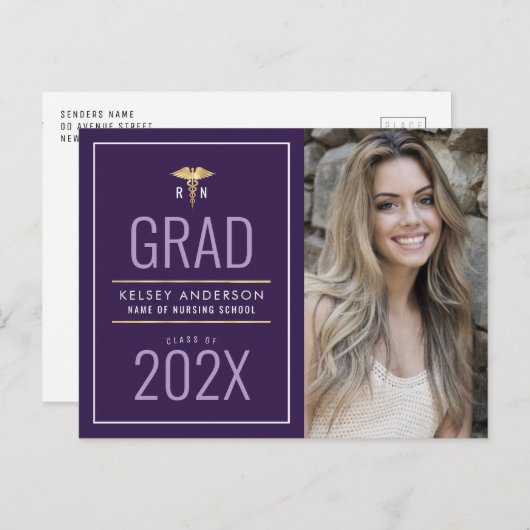 ホワイトフレーム看護学校卒業発表 ポストカード (正面/裏面)