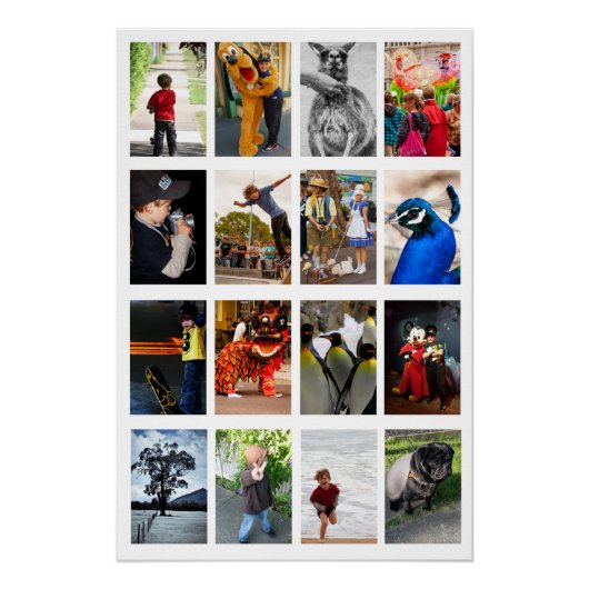 ホワイトフレーム16フォトイメージDIYテンプレートウォールアート ポスター (正面)