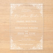 ホワイトフレ華美ームヌエストラスペインのボダ結婚ズ アクリル招待状 (正面)