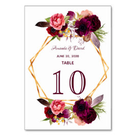 ホワイトフロラス幾何学ブルガン結婚ディ テーブルナンバー