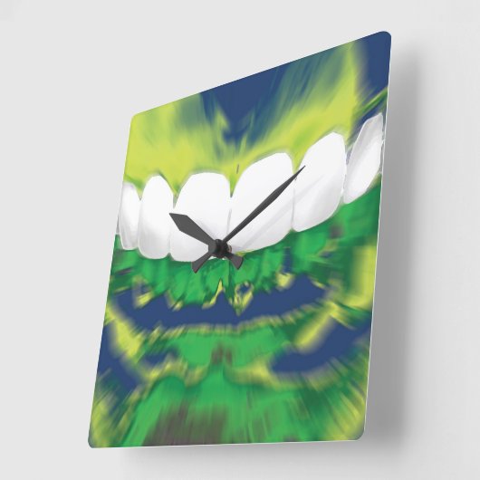 ホワイトフロント歯デザイン歯医者の壁時計 スクエア壁時計 (傾斜)