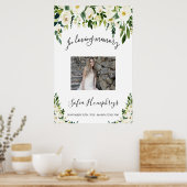 ホワイトフローラお祝いのライフサイン、写真サイン ポスター (キッチン)