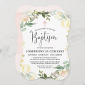 ホワイトフローラとピンクバプテスマ招待状 案内状 (正面/裏面)