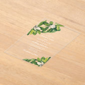 ホワイトフローラと緑の水結婚色 アクリル招待状 (レイダウン)