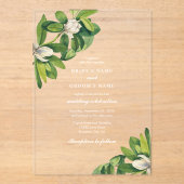 ホワイトフローラと緑の水結婚色 アクリル招待状 (正面)