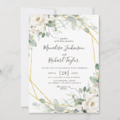 ホワイトフローラと緑の結婚式招待状 招待状 (正面)
