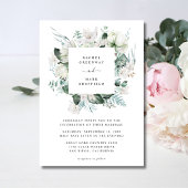 ホワイトフローラほこりっぽいブルーグリーンリーエレガントな結婚式 招待状